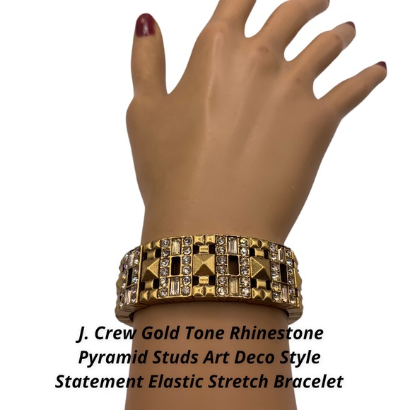 J. Crew Gold Tone Rhinestone Pyramid Studs Statement Elastic Stretch Bracelet